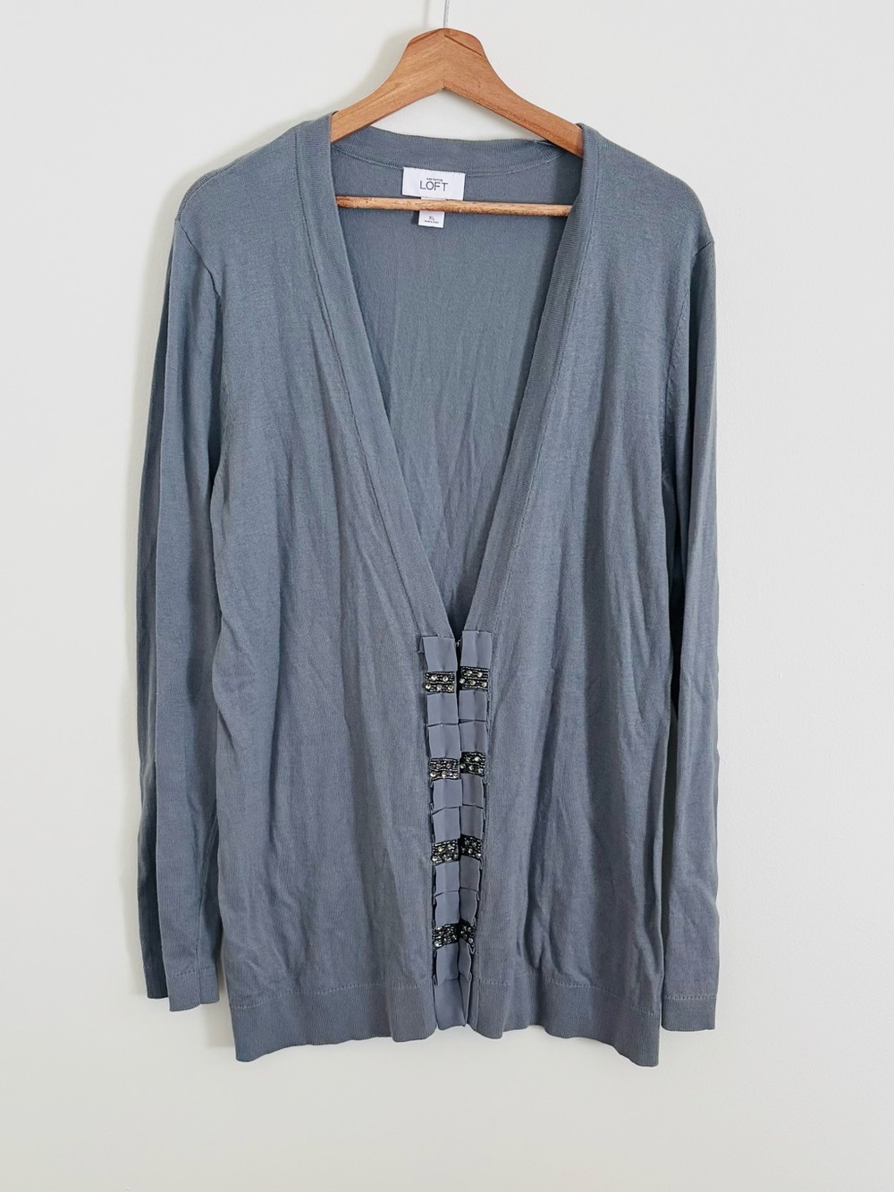 Ann Taylor LOFT Bead Embellished Cardigan in Slate Gray